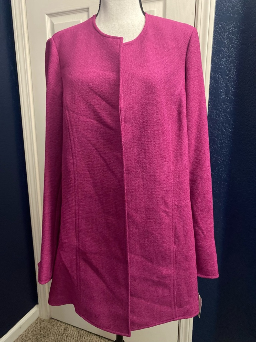 Kasper Hot Pink Open-Front Long Jacket